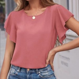 Flutter sleeve knot back blouse